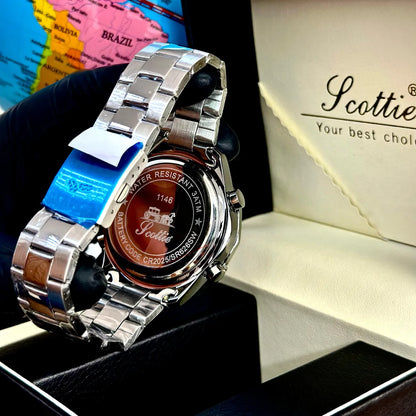 Reloj Scottie 1146 Dual Time en Acero | Cronómetro, Alarma y Resistente al Agua