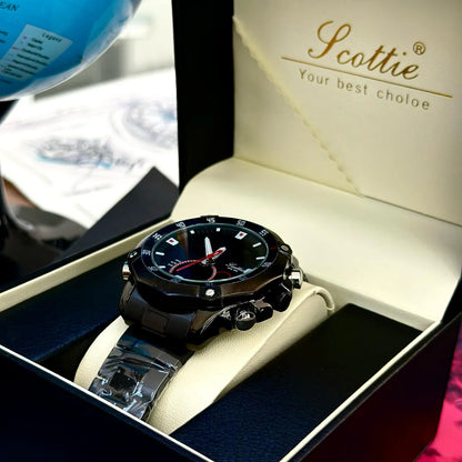 Reloj Scottie 1146 Dual Time en Acero | Cronómetro, Alarma y Resistente al Agua