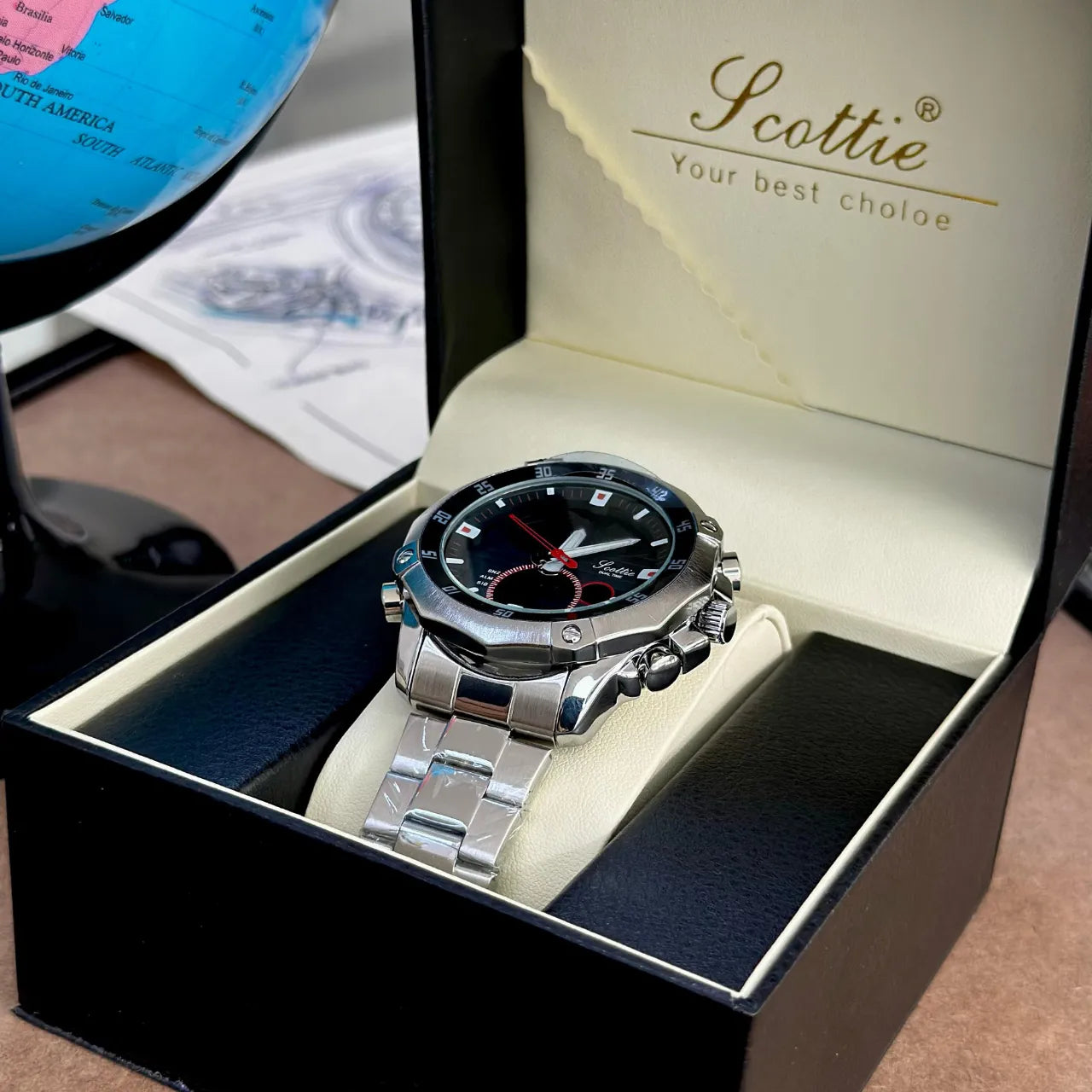 Reloj Scottie 1146 Dual Time en Acero | Cronómetro, Alarma y Resistente al Agua