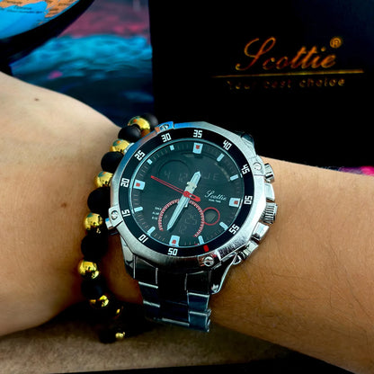 Reloj Scottie 1146 Dual Time en Acero | Cronómetro, Alarma y Resistente al Agua