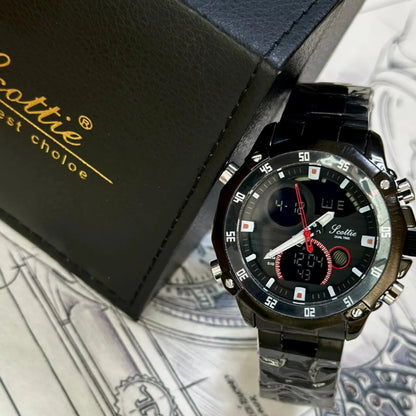Reloj Scottie 1146 Dual Time en Acero | Cronómetro, Alarma y Resistente al Agua