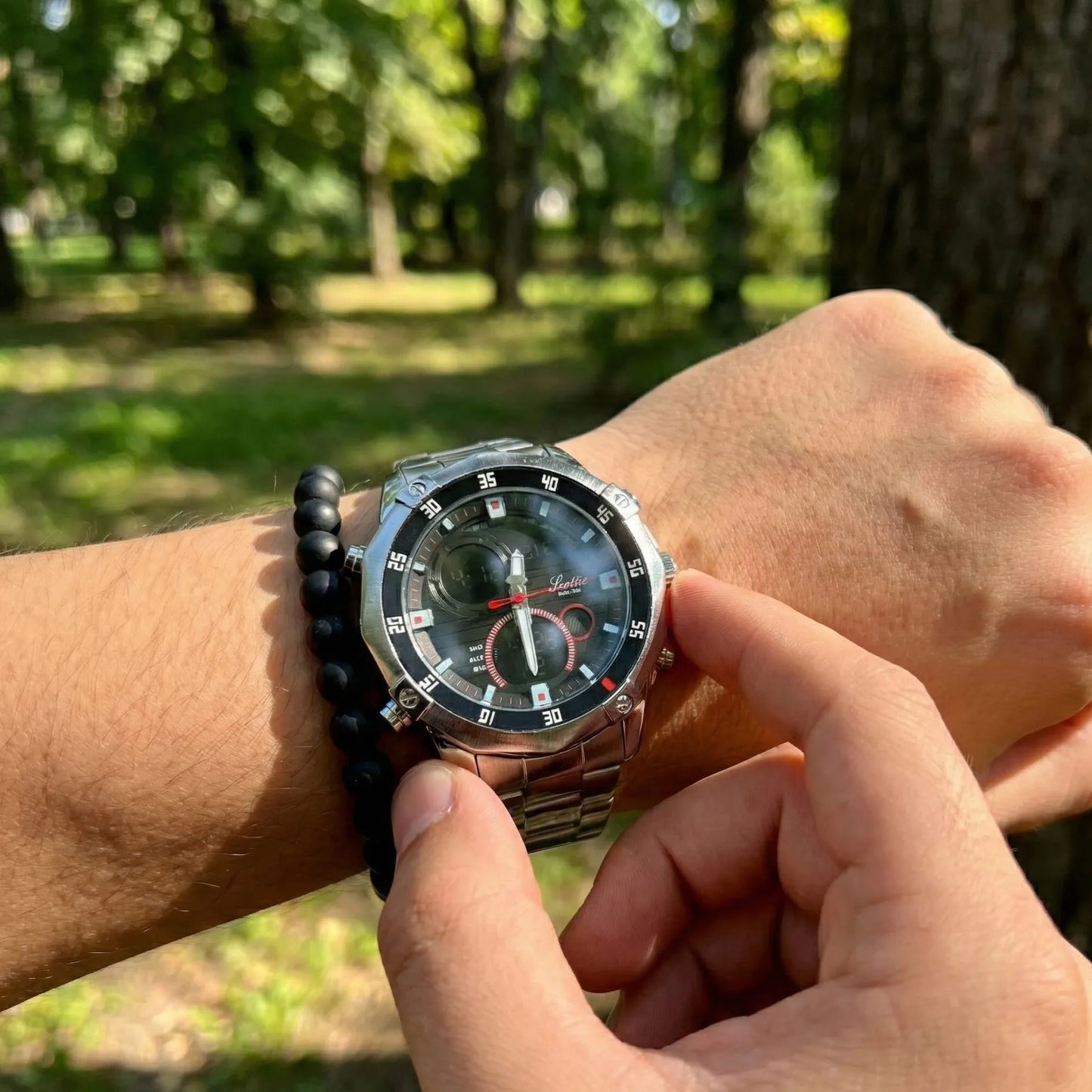 Reloj Scottie 1146 Dual Time en Acero | Cronómetro, Alarma y Resistente al Agua